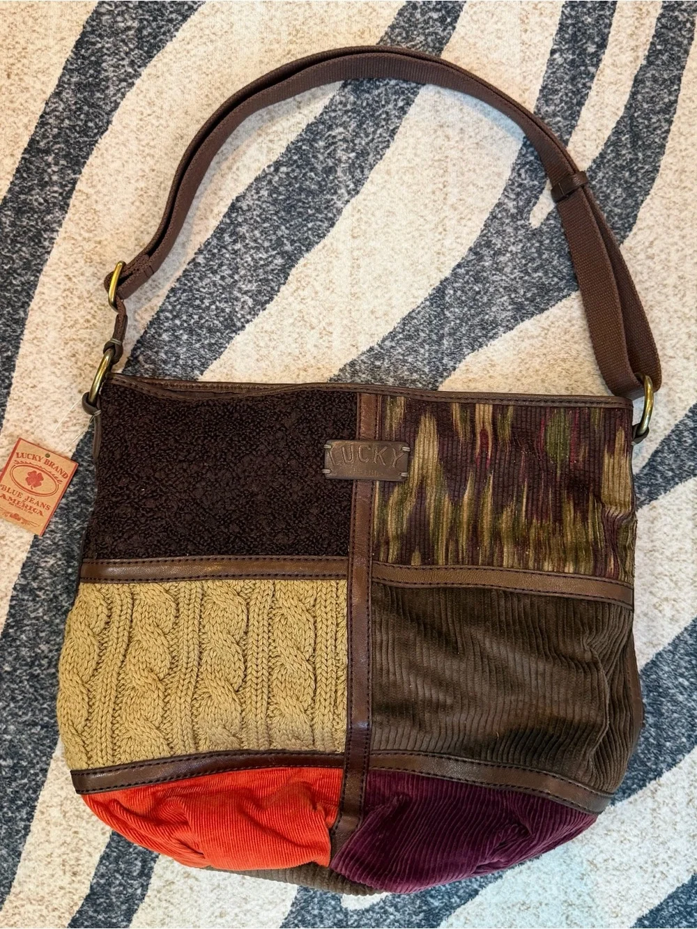 Y2K Lucky Brand Boho Hippie Patchwork Hobo Bag nwt